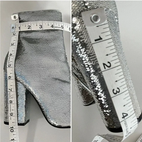 Kendall + Kylie Bootie Silver Sequin Haedyns Square-toe Ankle Boots - Picture 5 of 11